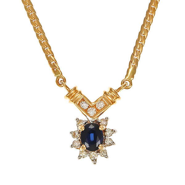 Collier, 14K, Gelb-/Weißgold, Saphir, Brillanten, Diamanten