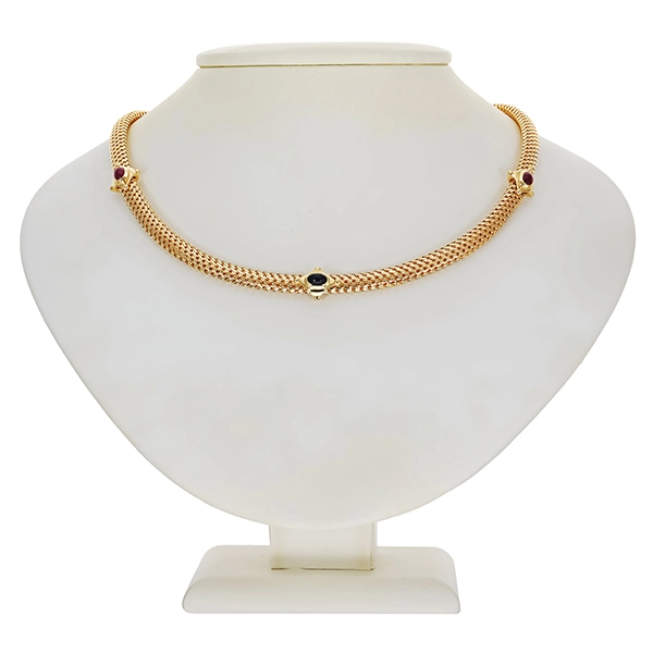 Collier, 14K, Gelbgold, Saphir, Rubine