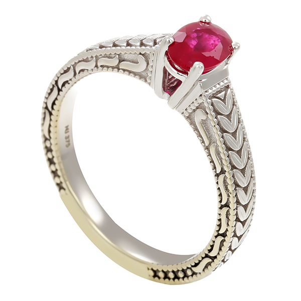 Ring, 9K, Weißgold, Rubin