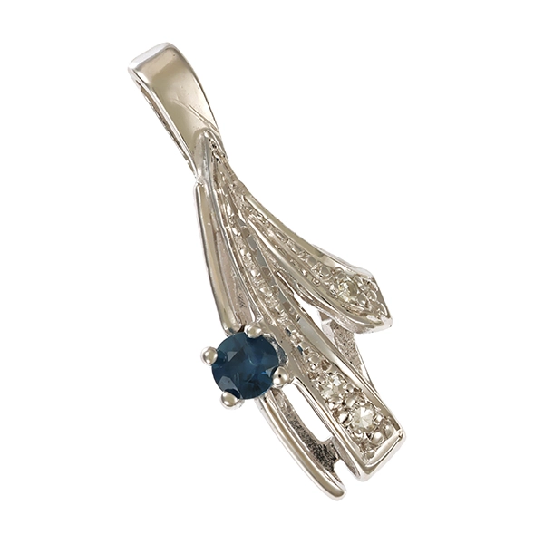 Anhänger, 14K, Weißgold, Saphir, Diamanten