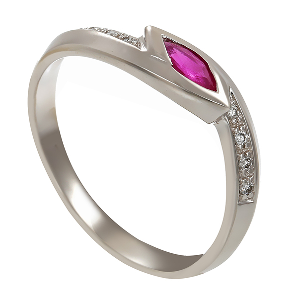 Ring, 14K, Weißgold, Rubin, Brillanten 