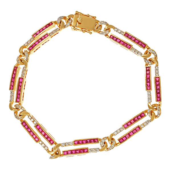 Armband, 18K, Gelbgold, Brillanten, Rubine