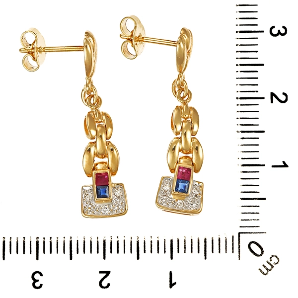 Steckhänger, 14K, Gelb-/Weißgold, Rubin, Saphir