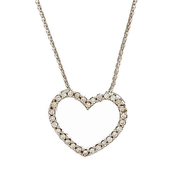 Collier, 9K, Weißgold, Brillanten, Herz