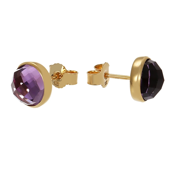 Ohrstecker, 9K, Gelbgold, Amethyste