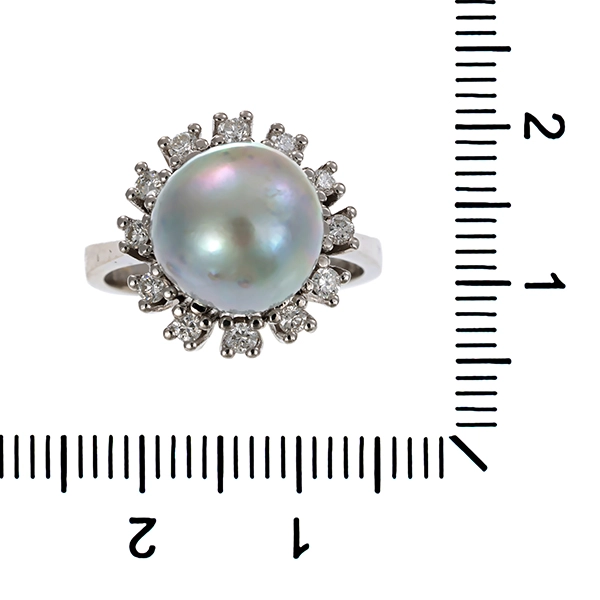 Ring, 14K, Weißgold, Perle, Brillanten