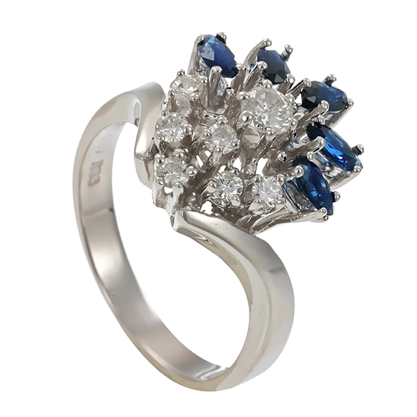 Ring, 14K, Weißgold, Saphire, Brillanten