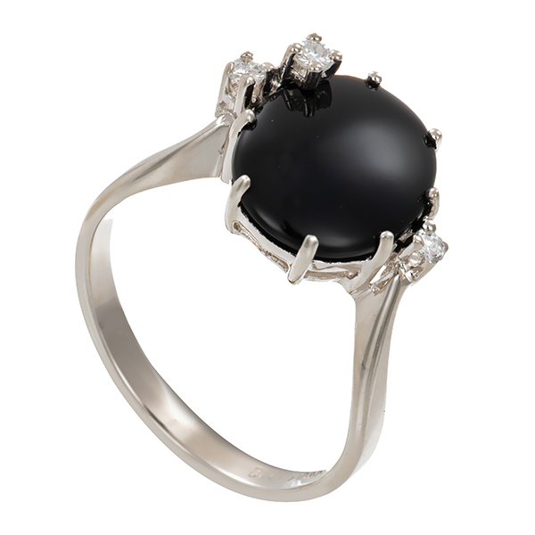 Ring, 14K, Weißgold, Onyx, Brillanten 