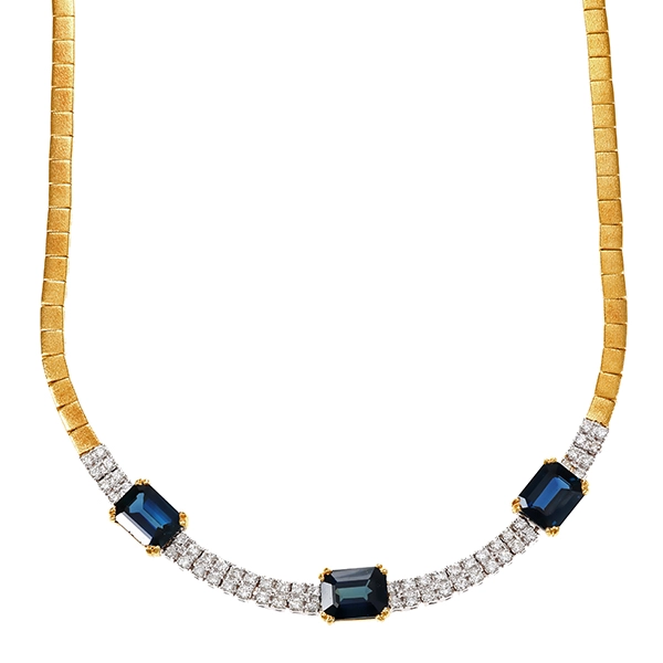 Collier, 18K, Gelb-/Weißgold, Brillant, Saphir