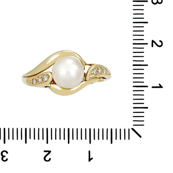 Ring, 14K, Gelbgold, Perle, Brillanten