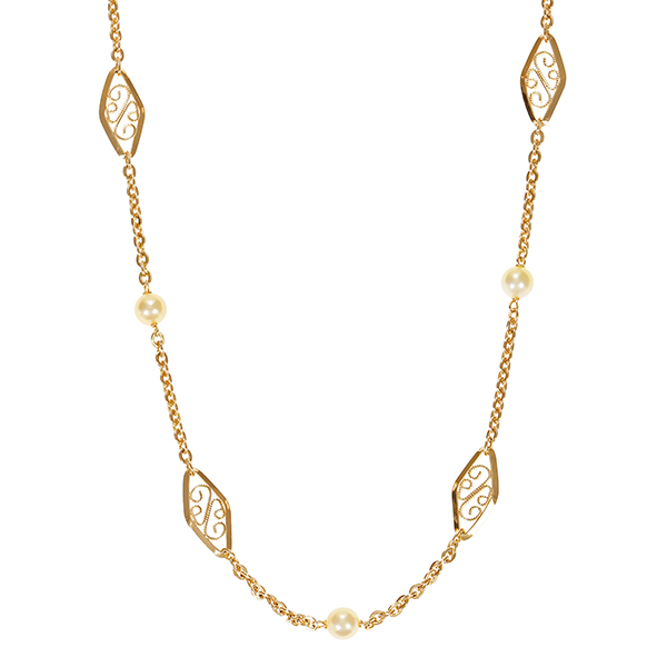 Collier, 18K, Gelbgold, Perlen
