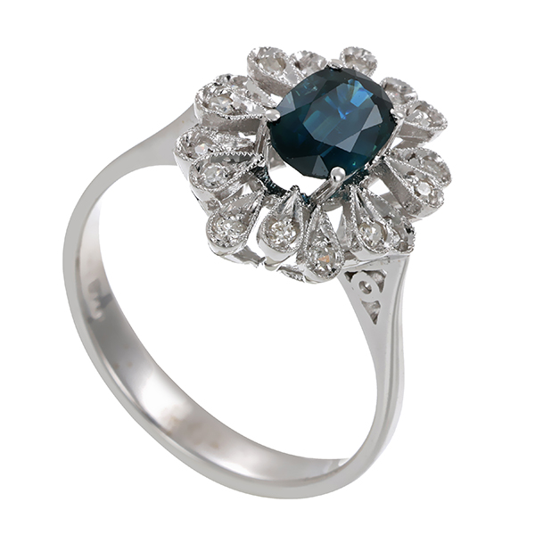 Ring, 14K, Weißgold, Saphir & Diamanten, U55