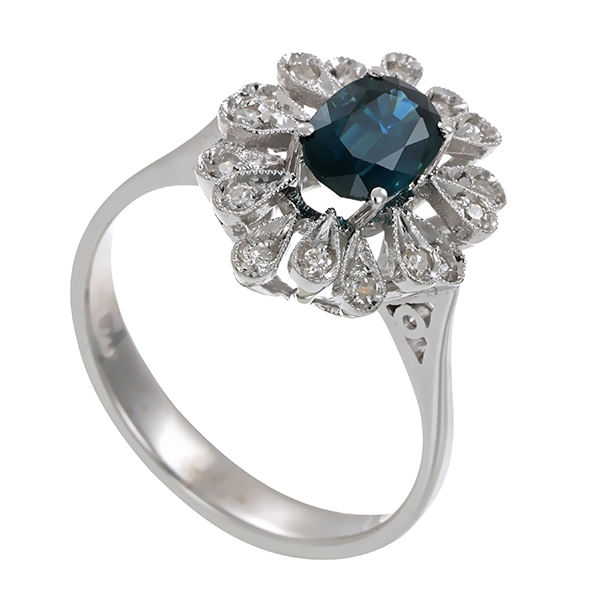 Ring, 14K, Weißgold, Saphir & Diamanten, U55