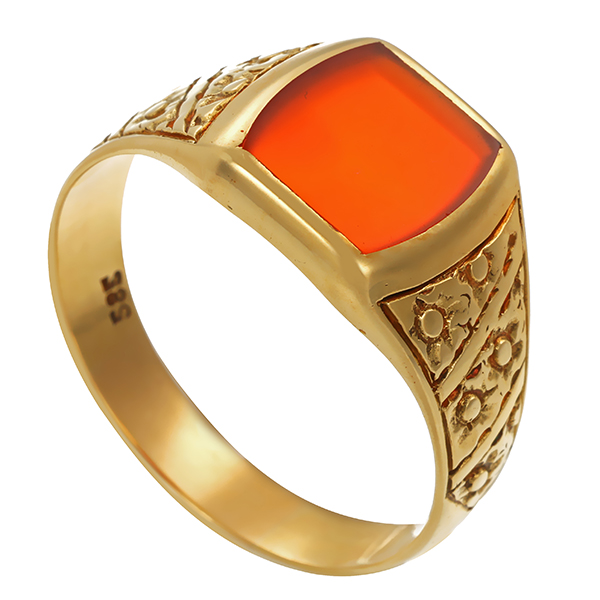 Herrenring, 14K, Gelbgold, Karneol