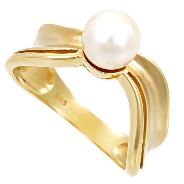 Ring, 14K, Gelbgold, Perle