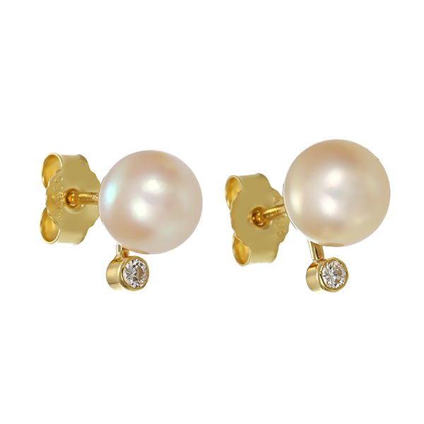 Ohrstecker, 14K, Gelbgold, Perlen, Brillanten 