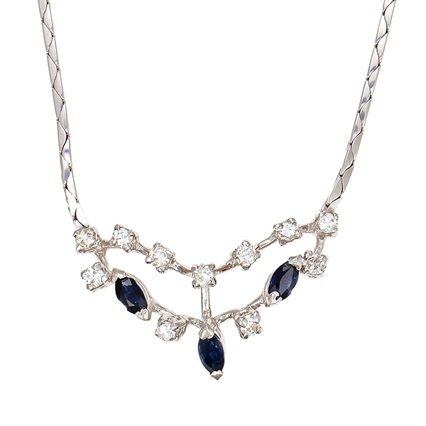 Collier, 18K, Weißgold, Brillant, Saphir