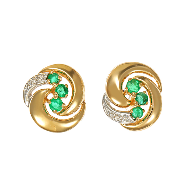 Ohrstecker, 8K, Gelb-/Weißgold, Smaragde, Diamanten