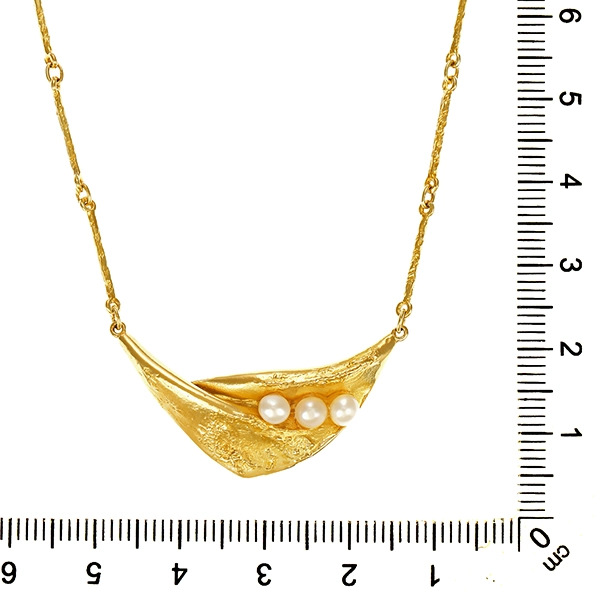 Collier, 14K, Gelbgold, Zuchtperlen