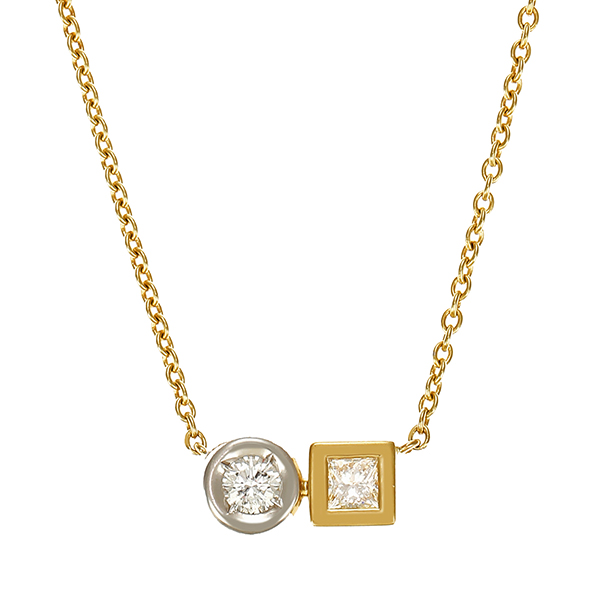 Collier, 14K, Gelb-/Weißgold, Diamant, Brillant 