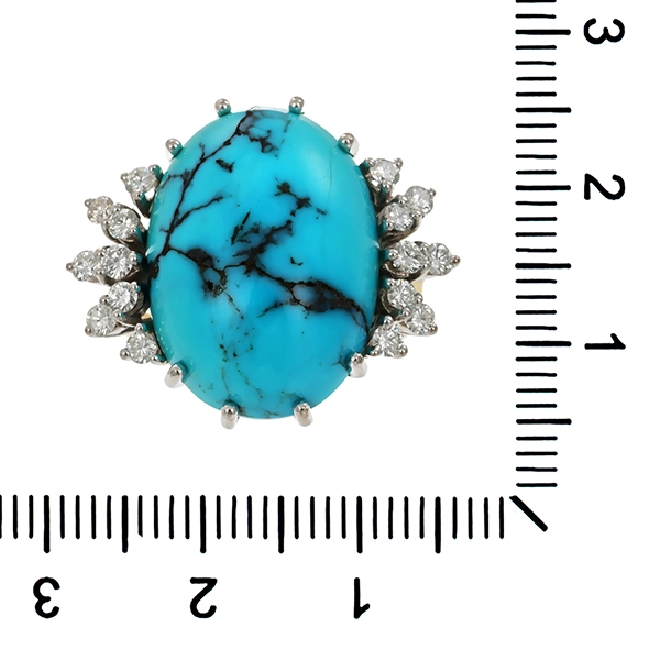 Ring, 18K, Gelb-/Weißgold, Brillanten, Türkis