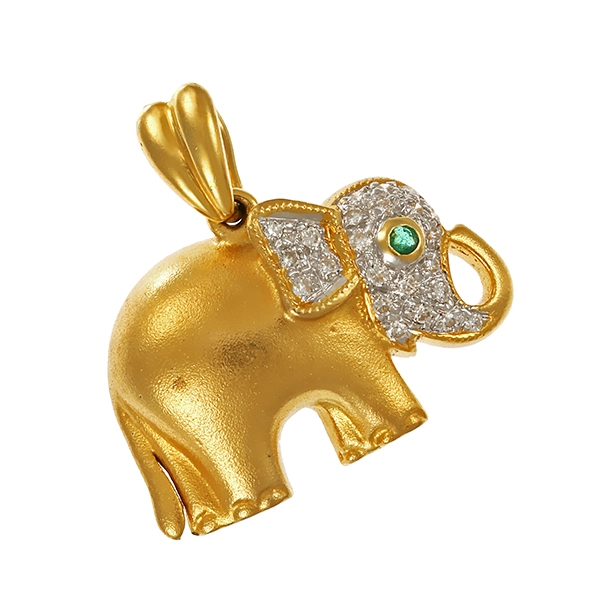 Anhänger, 18K, Gelb-/Weißgold, Brillanten, Smaragd