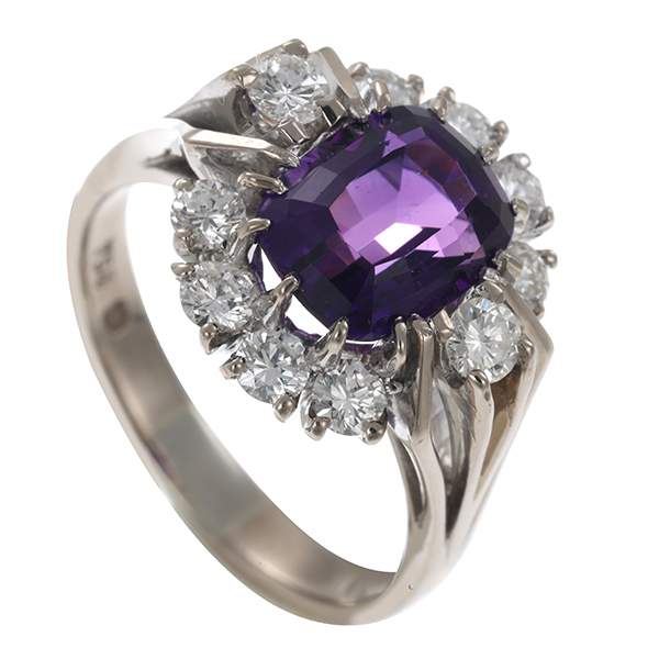 Ring, 18K, Weißgold, Brillanten, Amethyst