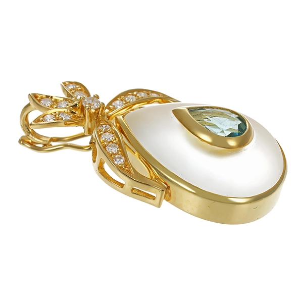 Anhänger, 14K, Gelbgold, Bergkristall, Aquamarin, Brillant