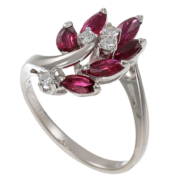 Ring, 14K, Weißgold, Diamanten, Rubine