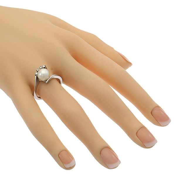 Ring, 14K, Weißgold, Perle, Diamant