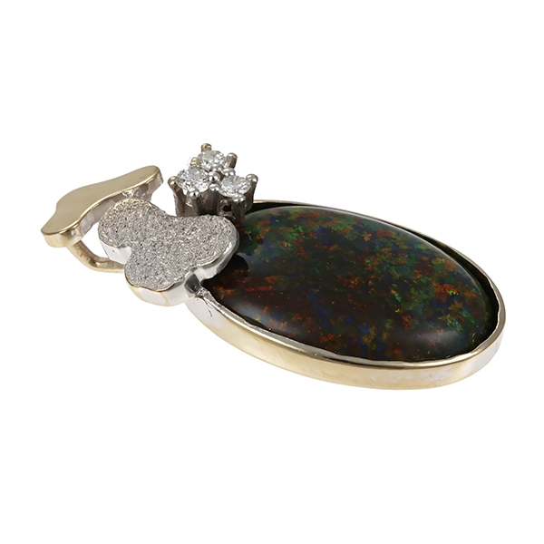 Anhänger, 14K, Weißgold, Opal, Brillanten