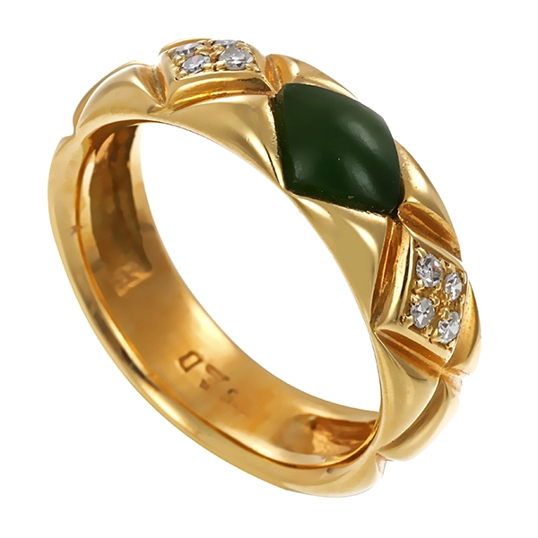Ring, 14K, Gelbgold, Nephrit, Diamanten