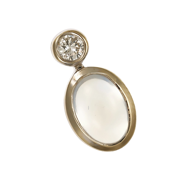 Anhänger, 14K, Weißgold, Mondstein, Brillant