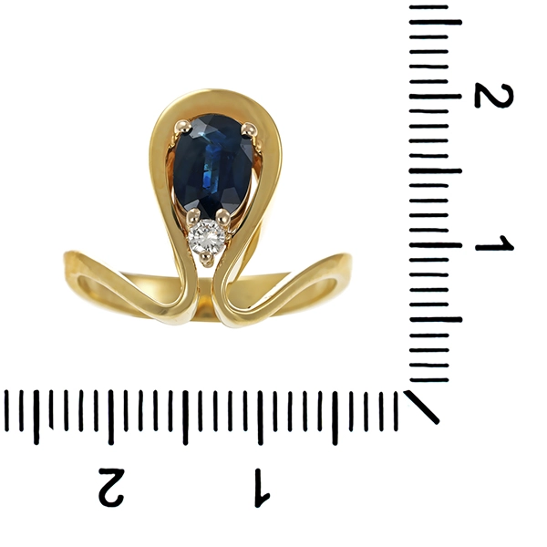 Ring, 14K, Gelbgold, Brillant, Saphir