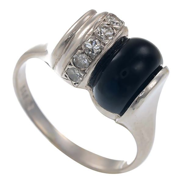 Ring, 14K, Weißgold, Diamanten, Onyx
