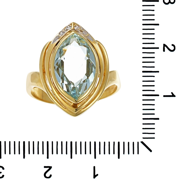 Ring, 14K, Gelbgold, Aquamarin, Brillanten