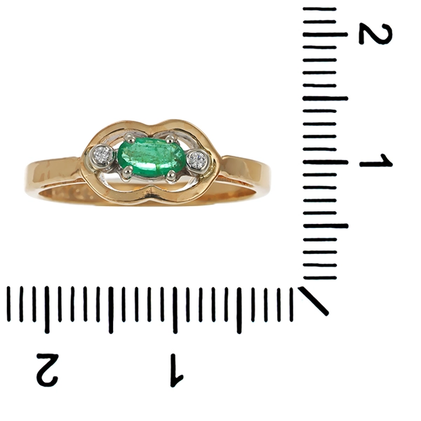 Ring, 14K, Gelb-/Weißgold, Smaragd, Brillanten