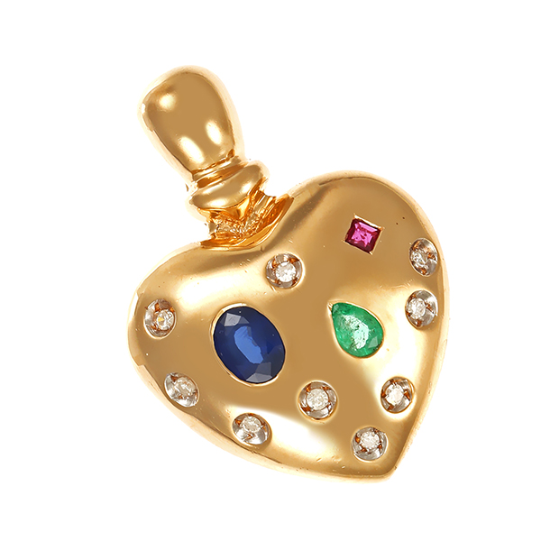 Anhänger, 14K, Gelbgold, Rubin, Saphir, Smaragd, Diaman