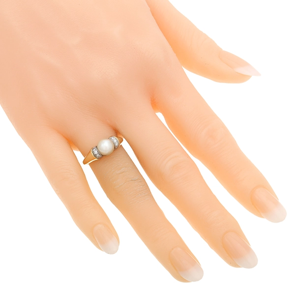 Ring, 14K, Gelb-/Weißgold, Perle, Diamanten