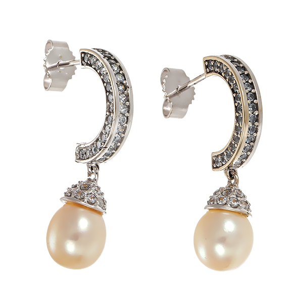 Steckcreolen, 14K, Zuchtperle, Zirkonia 