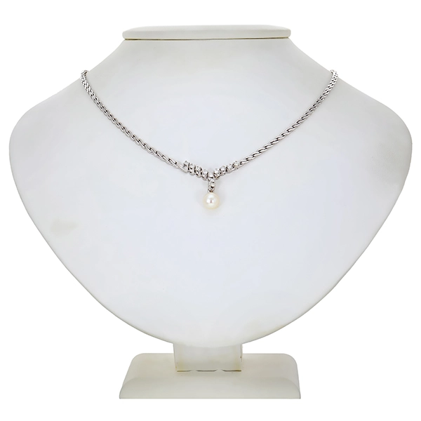 Collier, 14K, Weißgold, Zuchtperle, Brillanten