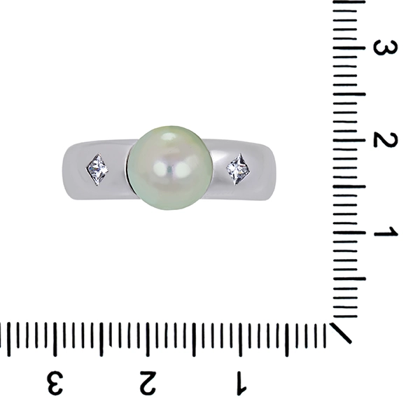 Ring, 18K, Weißgold, Perle, Diamanten