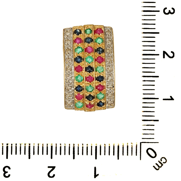 Anhänger, 14K, Diamanten, Rubine, Saphire, Smaragde