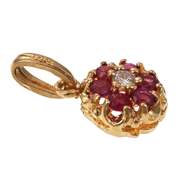 Anhänger, 14K, Gelbgold, Rubine, Brillant