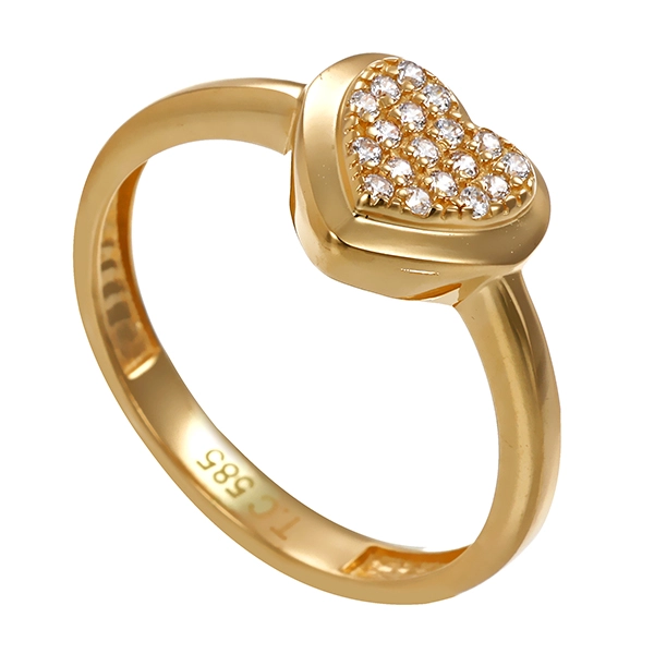 Ring, 14K, Gelbgold, Zirkonia, Herz