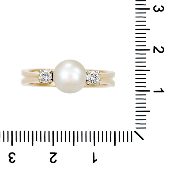 Ring, 18K, Gelb-/Weißgold, Perle, Brillanten