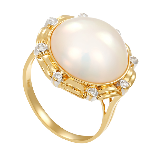 Ring, 18K, Gelbgold, Mabeperle, Brillanten