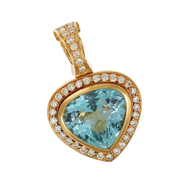 Anhänger, 18K, Gelbgold, Brillanten, Aquamarin