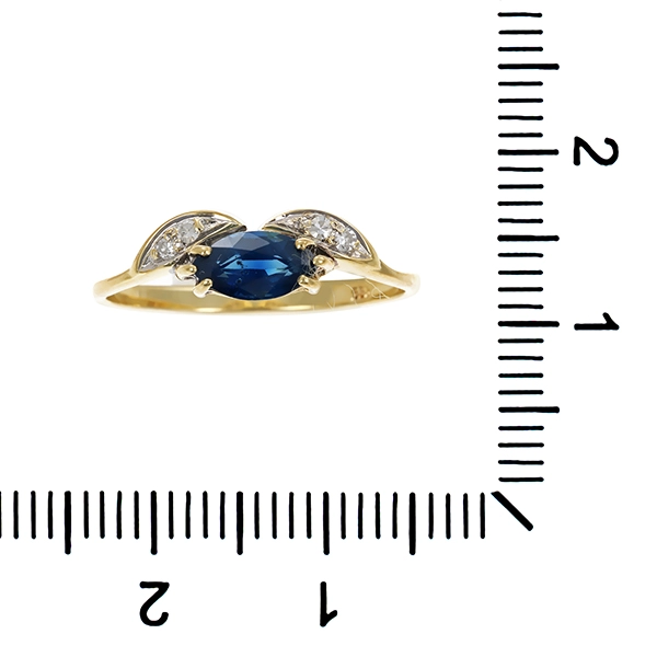Ring, 14K, Gelb-/Weißgold, Saphir, Diamanten