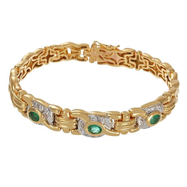 Armband, 18K, Gelb-/Weißgold, Smaragd, Brillanten